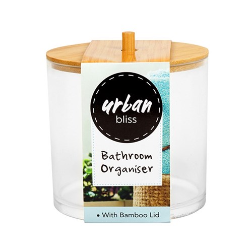 Bathroom Bamboo Lid Round Organiser D9.5x10cm