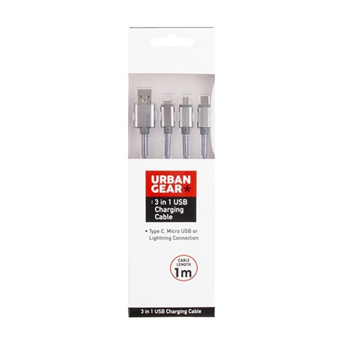 USB Charging Cable 3 Head Lightning Type C & Micro