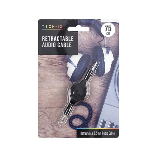 AUX to AUX Cable Black 3.5mm Retractable 75cm