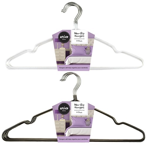 Hanger Slim Non Slip 10pk PVC Coated 40x0.3x18cm 2 Asst Cols