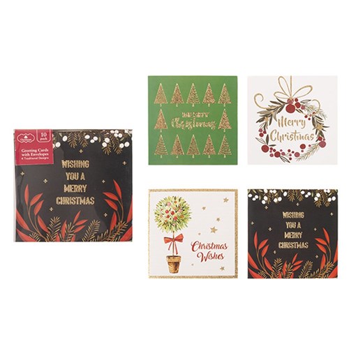 Cards Xmas Box 10 125x125mm Textured Foil Traditional