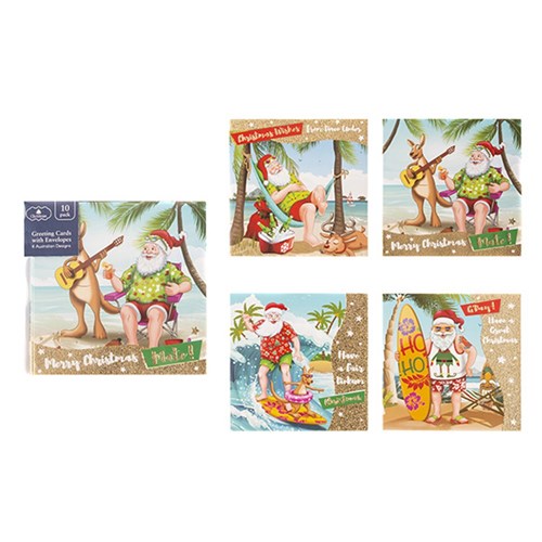 Cards Xmas Box 10 125x125mm Textured Foil Australian