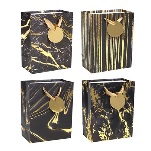 Gift Bag 210gsm Gold Marble Textured Foil Black Medium
