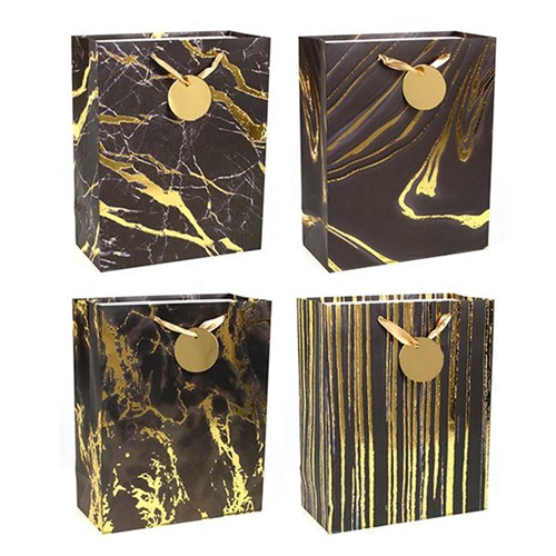Gift Bag 210gsm Gold Marble Textured Foil Black Large