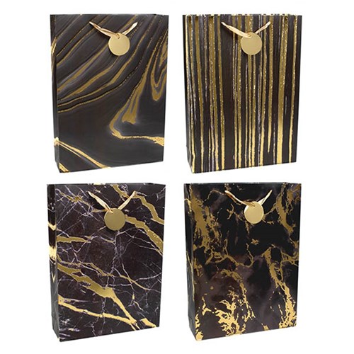 Gift Bag 210gsm Gold Marble Textured Foil Black XLarge