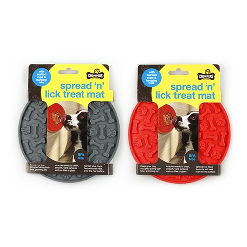 Pet Spread N Lick Treat Mat 15cm Dia 2 Asst Cols Red/Grey