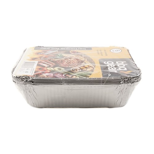 Foil Tray Rectangle w Lid 6pk 26x18.8x6.8cm