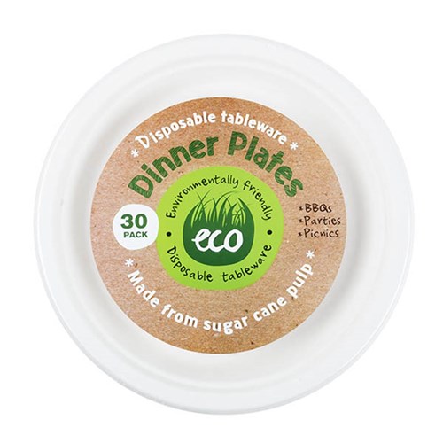 Eco Friendly Plate Dinner 23cm White Pk30