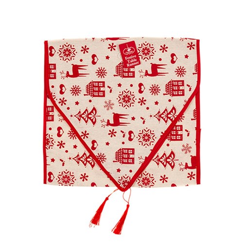 Table Runner Linen Xmas w Printing 145x35cm