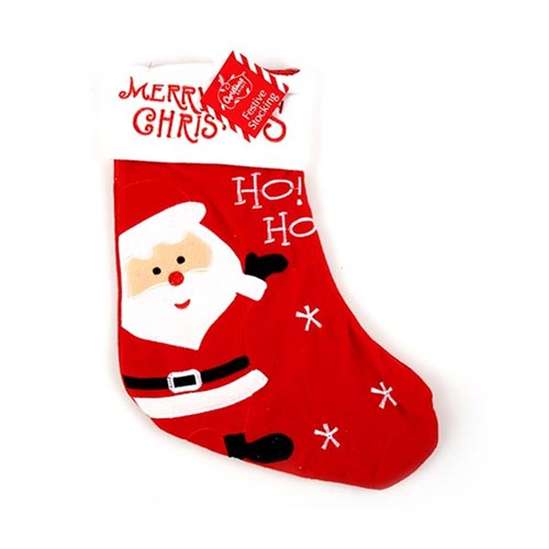 Stocking Xmas Fleece Embroided Santa 29.5x40cm