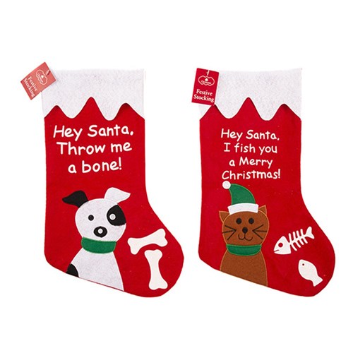 Stocking Xmas Pet 2 Asstd 23x40cm