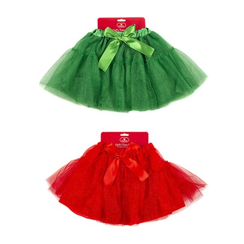 Girls Xmas Tutu Skirt 2 Asstd Red Green 3-5yrs