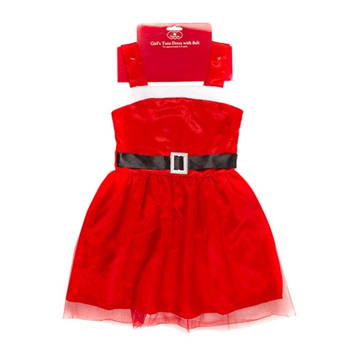 Girls Santa Xmas Dress Red/White w Black Belt 3-5yrs