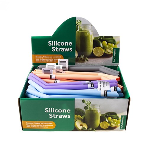 Straws Silicone Bent 4 Asst Cols 250x12x1.65mm