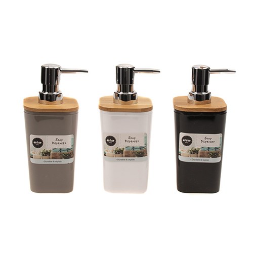 Modish Soap Dispenser w Bamboo Lid 7.4x5.7x17cm