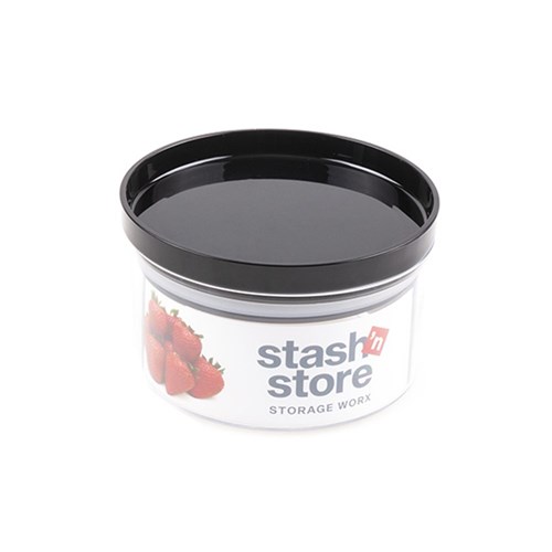 Food Storage Container Cylinder w Black Lid 350mL