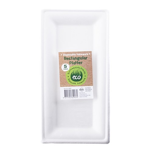 Eco Friendly Plate 25.8x12.8cm Rectangle White Pk5