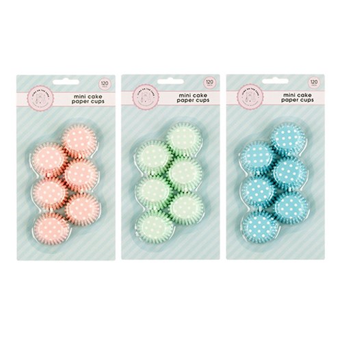 Cake Paper Cups Mini 120pk 3 Asst Cols