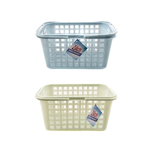 Pegs Basket Plastic w Handle 2 Asst Cols 23x17x12cm