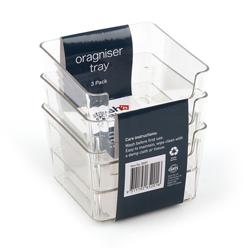 PET Organiser Tray Square 3pk 9.5x9.5x6cm