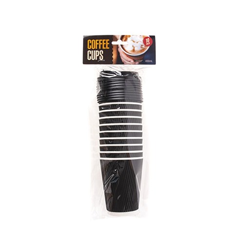 Paper Coffee Cups w Lid Ripple Wall 10pk 400mL