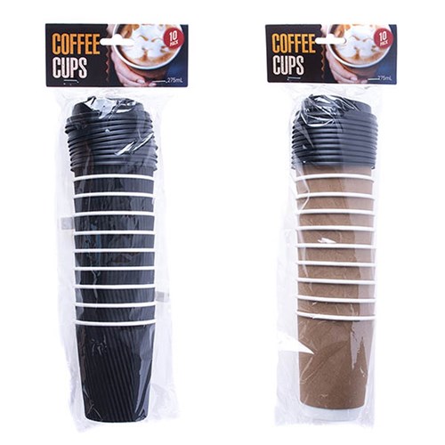 Paper Coffee Cups w Lid 10pk 275mL 2 Asst