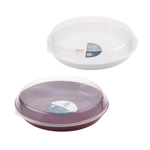 PP Platter Tray with Lid Dia36x4.3cm Asst Cols