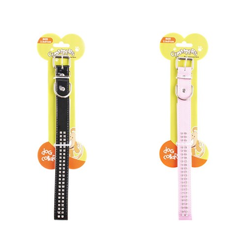 Collar Dog Diamond 2 Asstd Cols Black/Pink Large 2.5x51cm