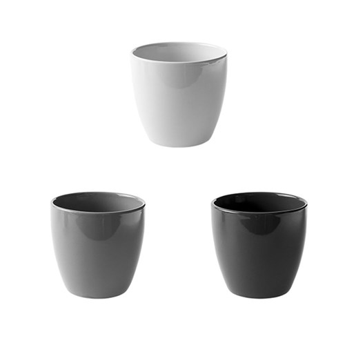 Pot Round Ceramic w Drain Plug Tapered 3 Asstd Cols 13x12cm