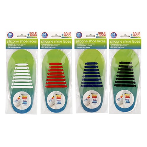 FT Shoe Lace Silicone 16pcs 4 Asst Cols