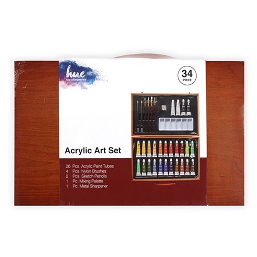 Art Set Acrylic 35Pc w Wooden Case W19 FSC Mix Credit