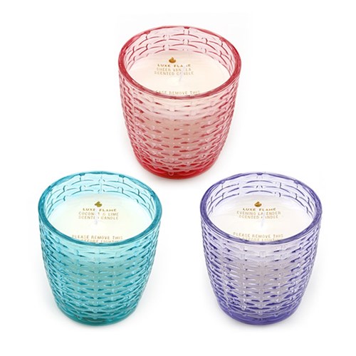 Candle Scented in Glass Straw Design 7x7cm 16hrs 3 Asst Col