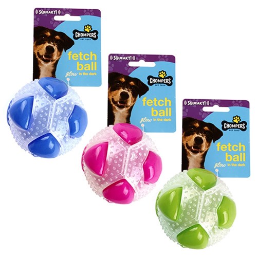Dog Toy Squeaky Ball 8.5cm Glow In Dark 3 Asstd Colours
