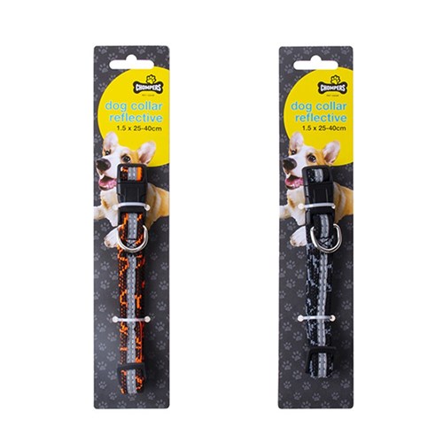 Dog Collar Reflective Orange or Black Size 1.5cmx 25-40cm