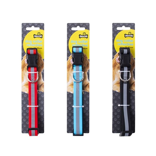 Dog Collar Reflective 3 Asstd Colours Size 2.0cm x 35-55cm