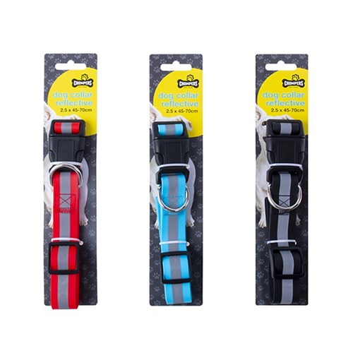 Dog Collar Reflective 3 Asstd Colours Size 2.5 x 45-70cm