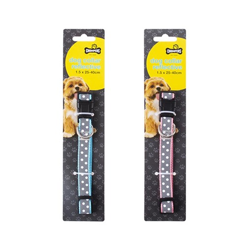 Dog Collar Reflective 2 Asstd Colours Size 1.5cm x 25-40cm
