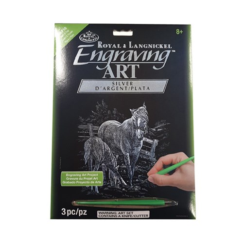 Silver Engraving Mare & Foal