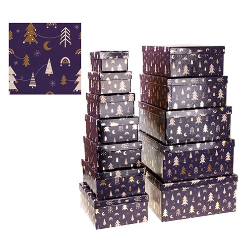 Gift Box Xmas Set 12 Rectangular With Foil