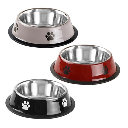 Pet Bowl w Paw Print 3 Asstd Colours 15cm Medium