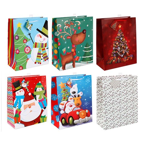 Gift Bag Xmas Basic 157gsm Large w Jhook 6 Asstd