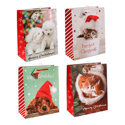 Gift Bag Xmas Basic 157gsm Large w Jhook 4 Asstd Pet