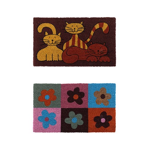 Mat Coir 2 Design Multi Col Rubber Backed 45x75cm