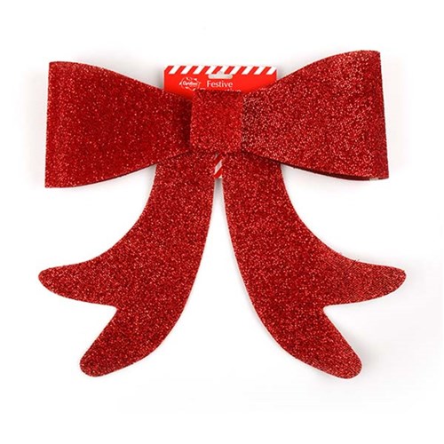Bow Xmas Glitter Red 40x40cm
