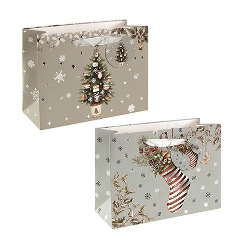 Gift Bag Xmas 210gsm Medium Foil Horizontal 2 Astd