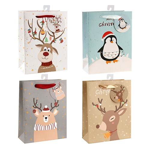 Gift Bag Xmas 210gsm Modern Cute XLarge Jhook Ast