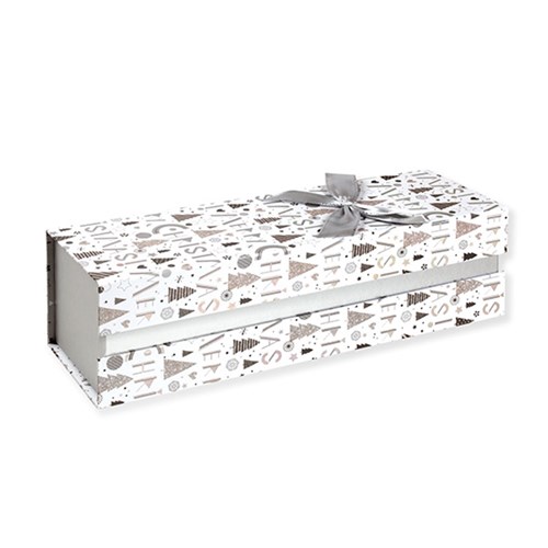 Gift Box Xmas Wine Box Rect w Silver Foil and Bow