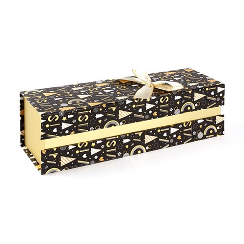 Gift Box Xmas Wine Box Rect w Gold Foil and Bow