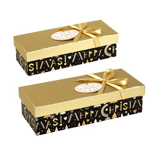 Gift Box Xmas Set 2 Rect w Gold Foil and Bow