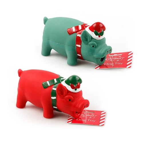 Dog Toy Xmas Honking Pig Red / Green 2 Asstd Cols